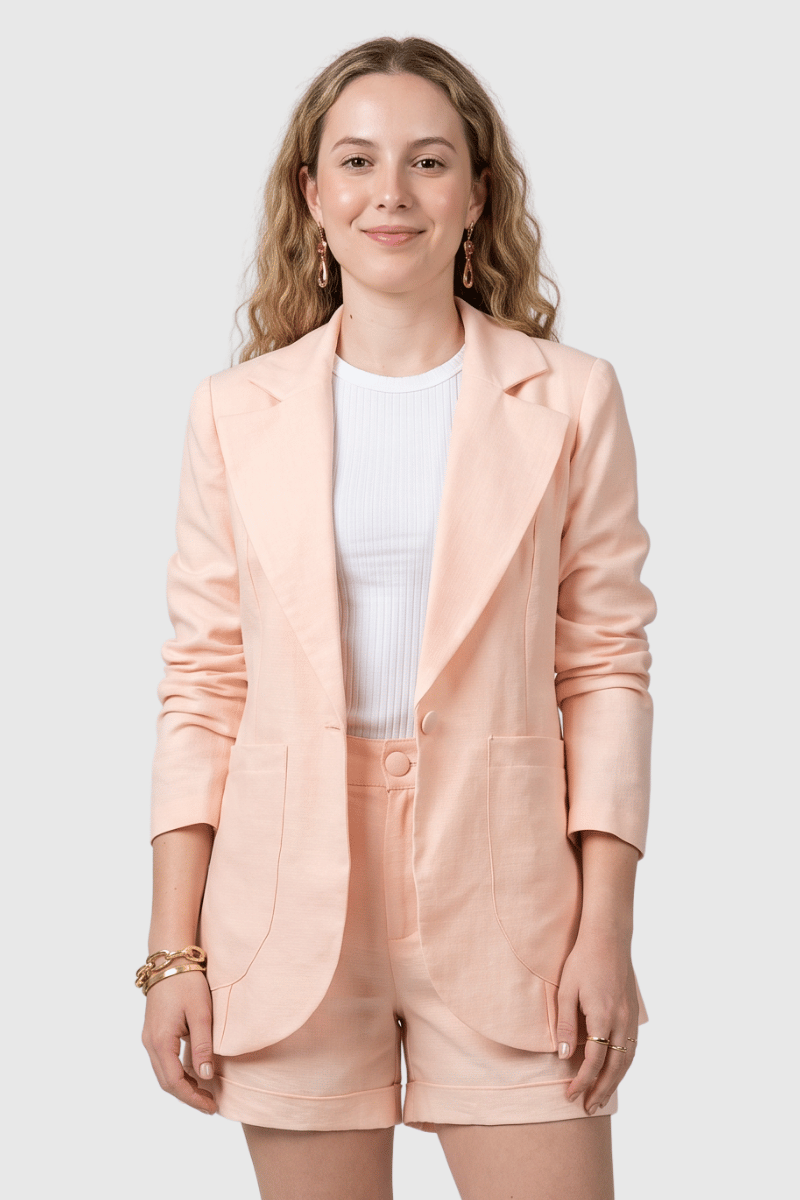 01 conjunto feminino blazer com bermuda salmao