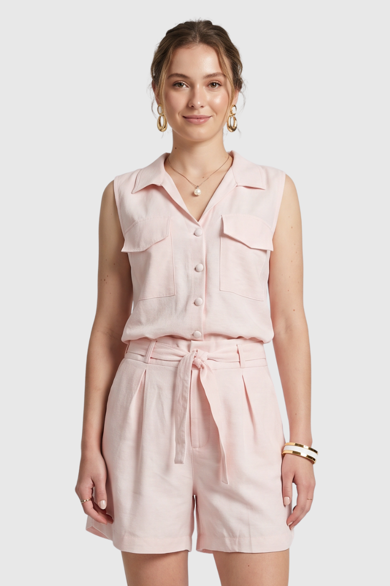 01 colete feminino alfaiataria linho rosa claro