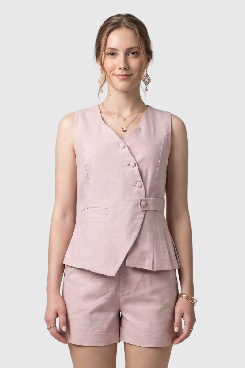 02 colete feminino alfaiataria rosa claro