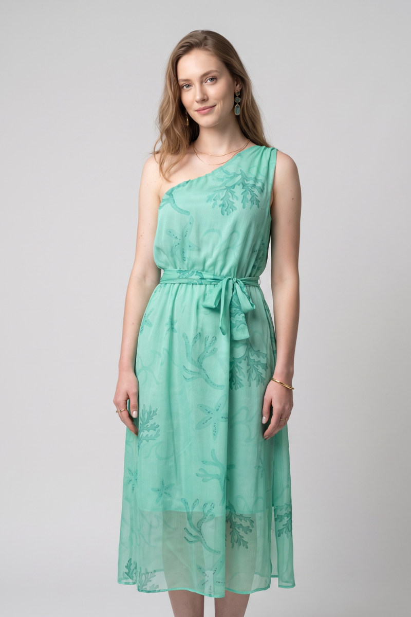 10 vestido feminino midi assimetrico estampado verde
