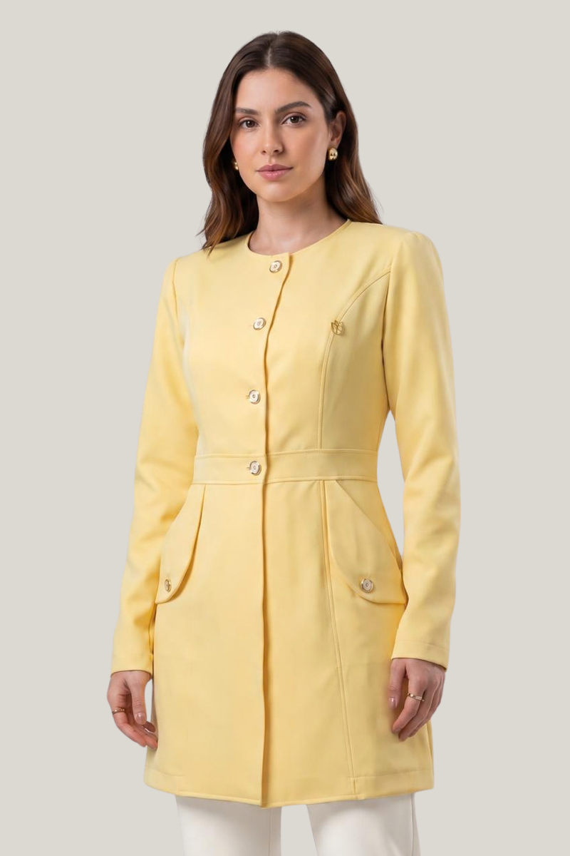 11 jaleco feminino aura em alfaiataria amarelo
